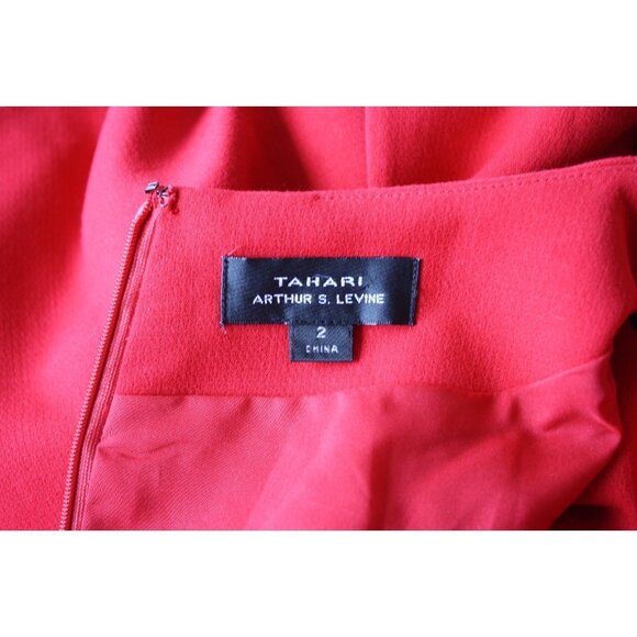 TAHARI Arthur S. Levine Dress Size 2 Red V neck Embellished Neckline - Picture 7 of 7